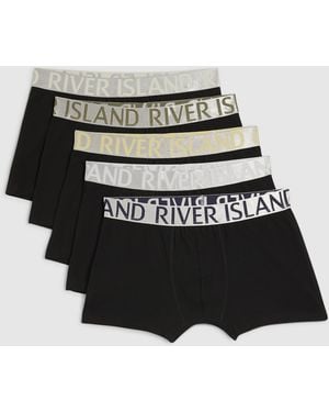 River Island Pack Of 5 Metallic Trunks Cotton - Black
