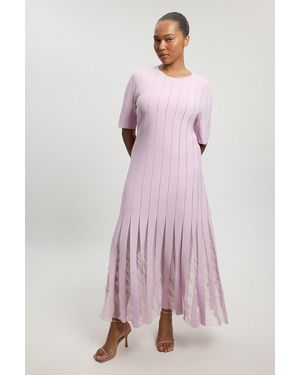 Karen Millen Plus Size Viscose Blend Filament Full Skirt Knit Short Sleeve Midi Dress - Pink