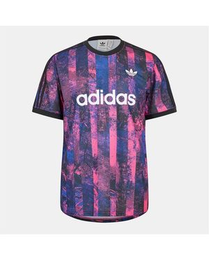 adidas Originals Lettering Crew Neck Ribbed Collar Short Sleeve T-Shirt - Purple