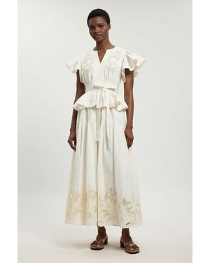 Karen Millen Cotton Cutwork Belted Midi Dress - Natural