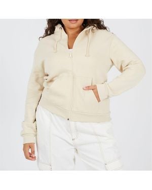 Brave Soul Solid Patterned Hooded Ribbed Cuff Sweat Jacket With Kangaroo Pocket - Natural