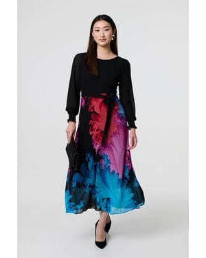 Izabel London Floral Contrast Print Tie Waist Midi Dress - Red