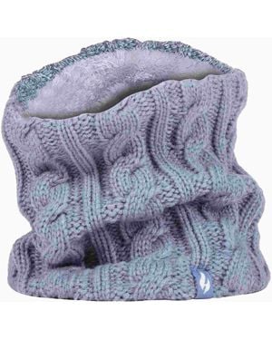 Heat Holders Ladies Cable Knit Winter Fleece Lined Thermal Neck Warmer - Blue