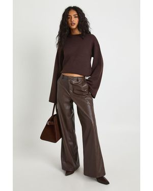 Boohoo Faux Leather Wide Leg Trouser - Brown