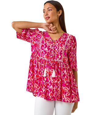 Roman Abstract Print Tassel Top - Red