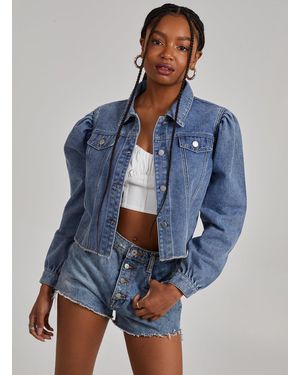 Pink Vanilla Puff Sleeve Denim Jacket - Blue