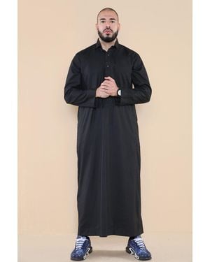 Thobez Thobe Jubba Saudi Ramadan Eid Islamic Kaftan Kaudara Arabic Jubbah - Black