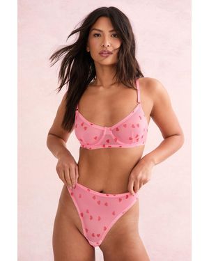 Nasty Gal Heart Print Mesh Underwire Set - Red