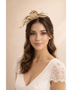 SVNX Crystal Feather Blossom Fascinator & Brooch - Natural