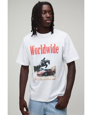 BoohooMAN Regular Fit Worldwide Western Graphic T-Shirt Cotton - White