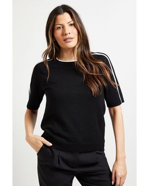 Wallis Striped Short Sleeve Knitted Top - Black
