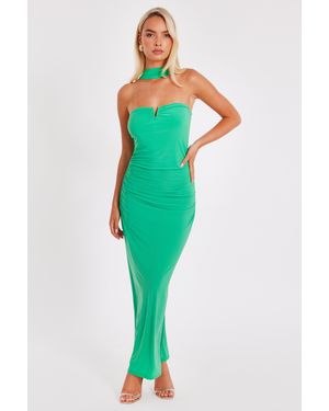 Quiz Collar Detail Ruched Midaxi Dress - Green