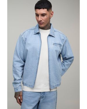 BoohooMAN Tall Basic Boxy Denim Harrington Jacket - Blue