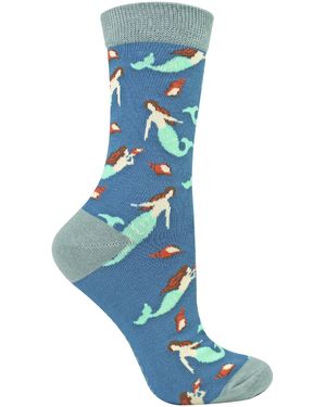 Miss Sparrow Ladies Mermaids Novelty Patterned Bamboo Socks - Blue