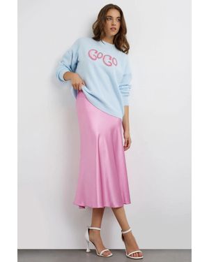 Hiccup High-Waist Satin Midi Skirt - Pink