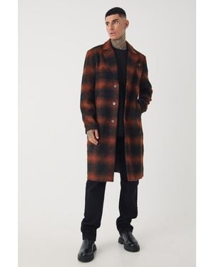 BoohooMAN Tall Oversized Brushed Check Overcoat In Brown - Black