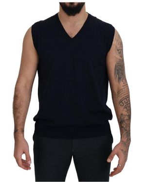 Paolo Pecora Milano Zwarte Katoenen V-hals Mouwloze Tanktop - Blauw