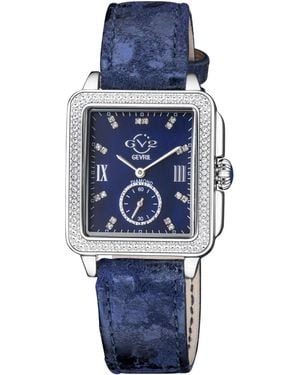 Gv2 Bari Diamond Mother Of Pearl Dial Stainless Steel Case Leather Strap Watch - Blue