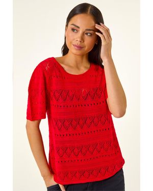 Roman Petite Pointelle Knit Top - Red