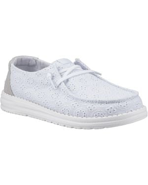 HEYDUDE Wendy Eyelet Lace Cotton Blend Ancient Moccasins Shoes - White