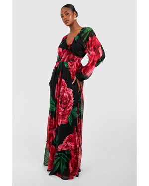 Boohoo Tall Floral Print Dobby Shirred Maxi Dress