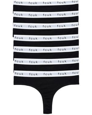 French Connection 7 Pack Cotton Fcuk Ladies Thongs - Black