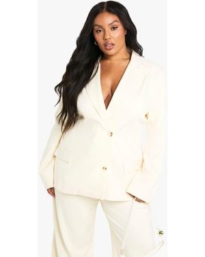 Boohoo Plus Button Down Pocket Blazer - Natural