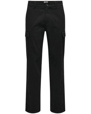 ONLY Solid Patterned Straight Cargo Trousers - Black