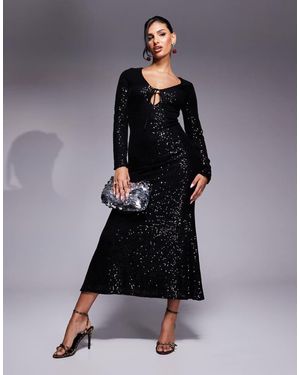 In The Style X Perrie Sian Sequin Tie Front Cut Out Maxi Dress - Black