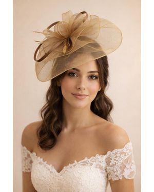 SVNX Large Double Layer Floral Feather Fascinator - Natural
