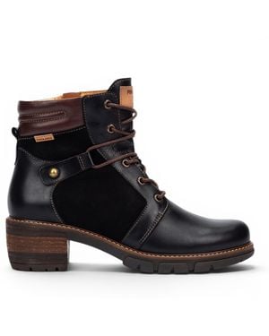 Pikolinos Leather Zip & Lace Up Heel Ankle Boots - Black