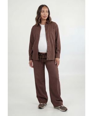 Boohoo Maternity Chambray Drawstring Wide Leg Trouser - Brown