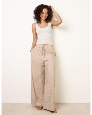 Blue Vanilla Embroidered Pattern Wide-Leg Trousers - Natural