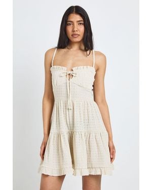 Boohoo Tall Textured Frill Smock Dress - White