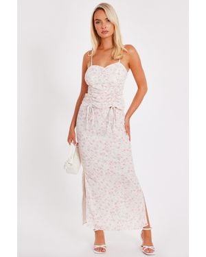 Quiz Floral Print Midaxi Skirt - White