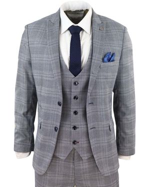 Infinity Leather 3 Piece Birdseye Check Classic Suit - Blue