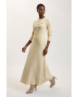 Karen Millen Rib Knit Military Trim Long Sleeve Maxi Dress - Natural