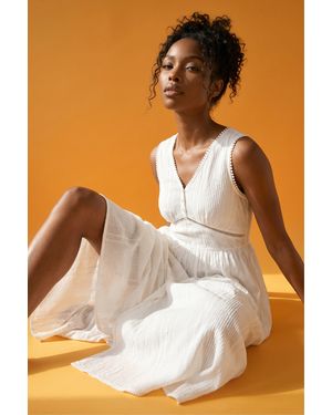 Roman Seersucker V-Neck Midi Dress - Orange