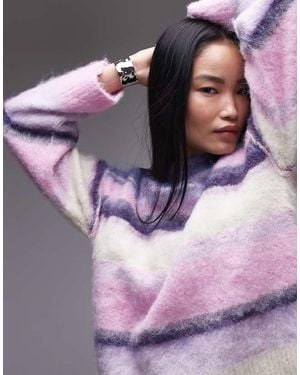 TOPSHOP Knitted Fluffy Stripe Relaxed Jumper - Purple