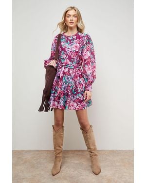 Oasis Flippy Hem Belted Mini Dress - Pink