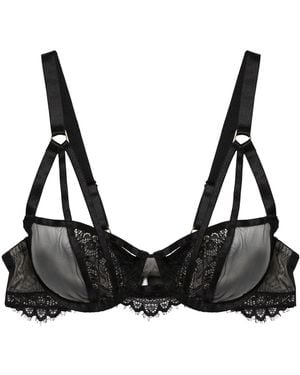 Wolf & Whistle Kennedy Strappy Mesh And Lace Balconette Bra - Black