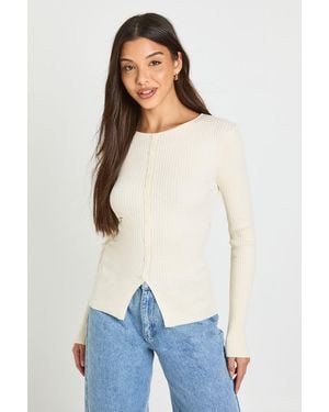 Boohoo Soft Knit Rib Cardigan - White