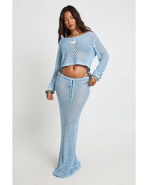 Boohoo Crochet Knit Beach Maxi Skirt - Blue