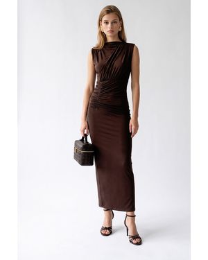 MixRay Sleeveless Bodycon Maxi Dress With Cowl Neck - Brown