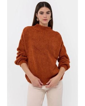 Hiccup Oversized High-Neck Knitted Jumper - Brown