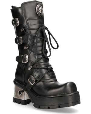 New Rock Leather Gothic Mid-Calf Boots-373-S33 - Black