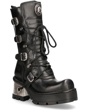 New Rock Leather Gothic Mid-Calf Boots-373-S33 - Black