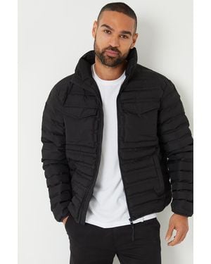 Threadbare Funnel Neck Lightweight Puffer Jacket - Black