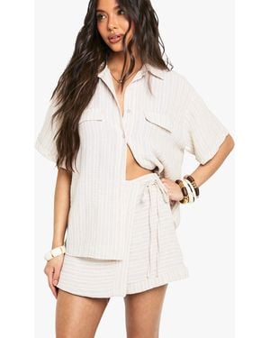 Boohoo Woven Linen Look Striped Skort - White