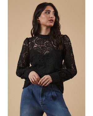 Oasis Paisley Lace High Neck Top - Black